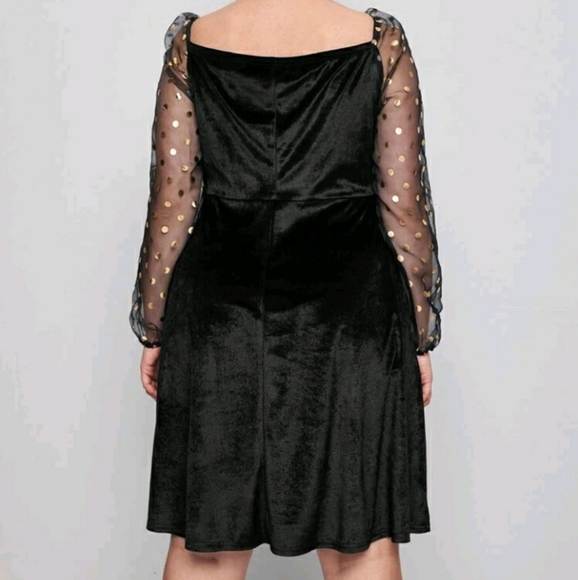 NEW Plus Black and Gold Mesh Velvet Dress - Picture 3 of 7